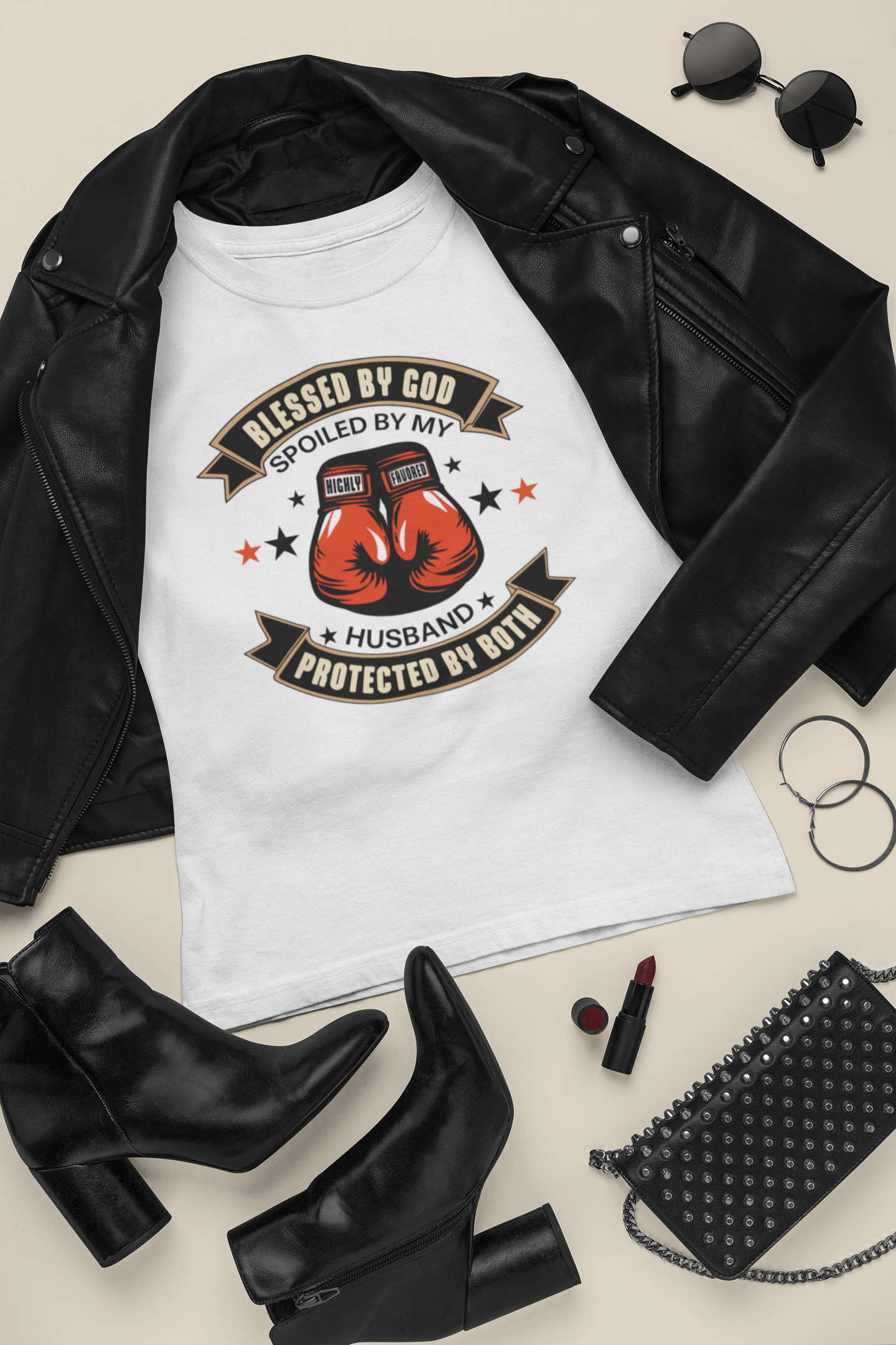 Blessed By God, Spoiled By My Husband, Protected By Both- Women's Tee