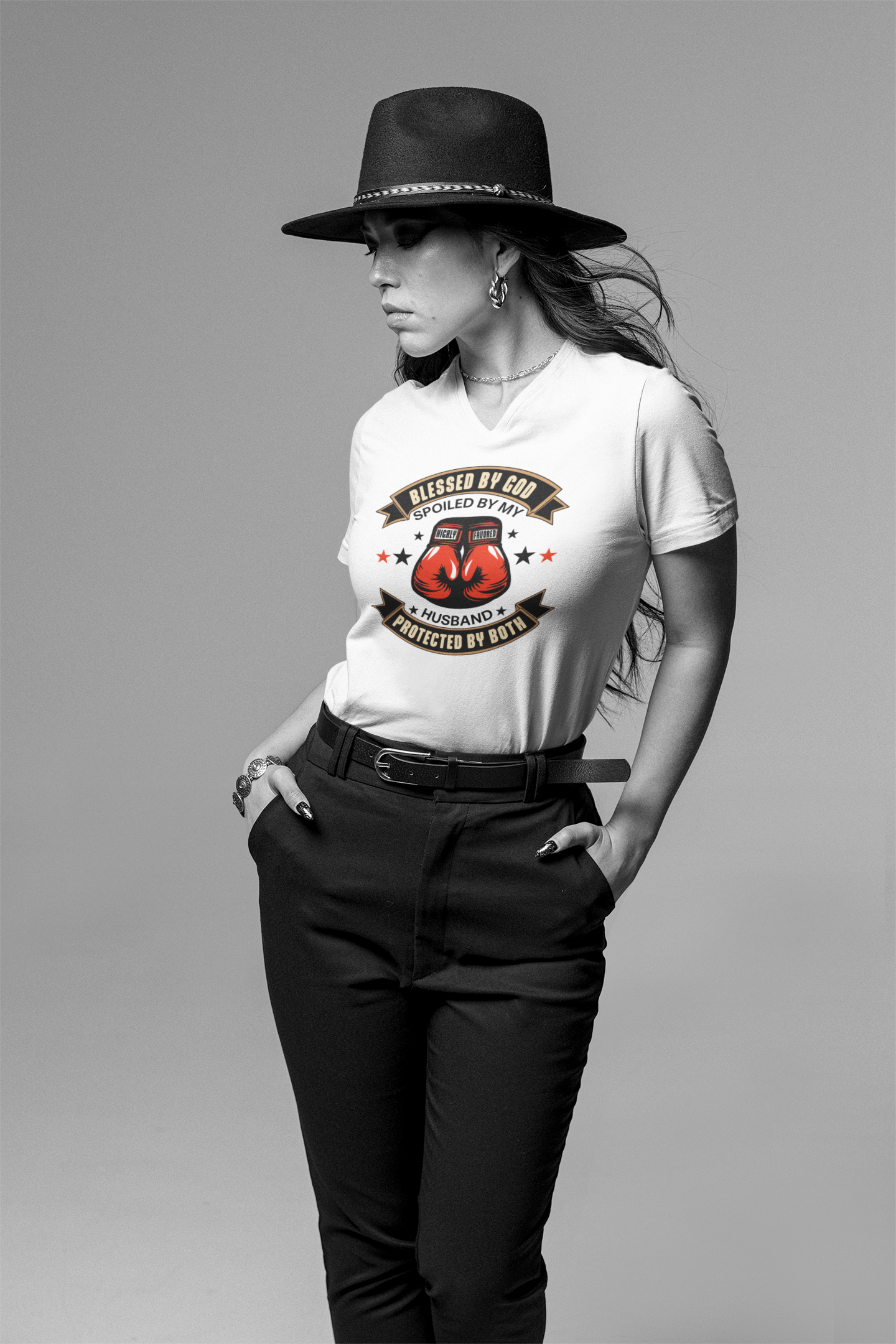 Blessed By God, Spoiled By My Husband, Protected By Both- Women's Tee