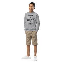 Load image into Gallery viewer, Belief + Movement = Faith Youth crewneck sweatshirt