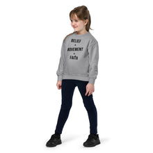 Load image into Gallery viewer, Belief + Movement = Faith Youth crewneck sweatshirt