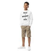 Load image into Gallery viewer, Belief + Movement = Faith Youth crewneck sweatshirt