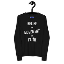 Load image into Gallery viewer, Belief + Movement = Faith Youth Long Sleeve Tee